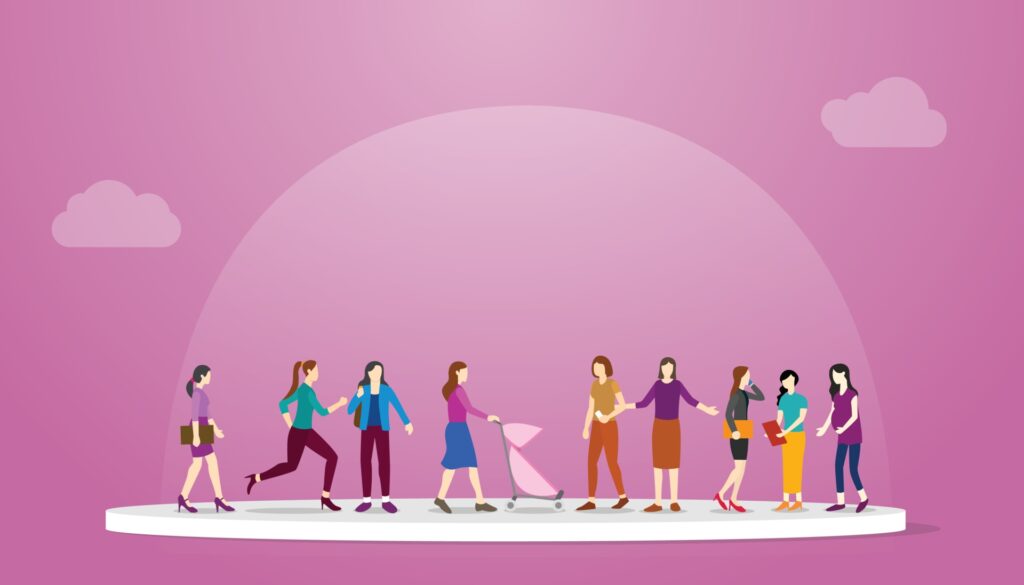 feminism-concept-with-woman-girl-standing-together-free-vector